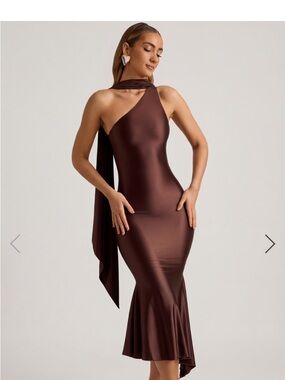 Oh Polly One-Shoulder Chocolate Dress